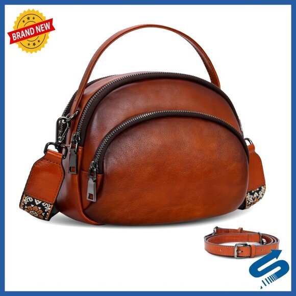 Handbags - Genuine Leather Crossbody Bag with Multi-Pockets Adjustable Straps